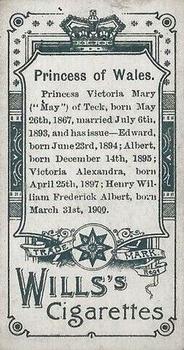 1902 Wills's Kings and Queens #NNO Princess of Wales Back