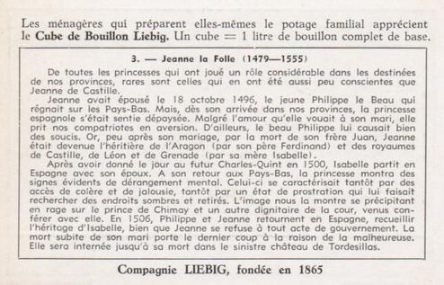 1951 Liebig Princesses étrangères en Belgique (Princesses visiting Belgium) (French Text) (F1527, S1518) #3 Jeanne la Folle Back