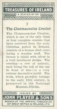 1930 Player's Treasures of Ireland #7 The Clonmacnoise Crozier Back
