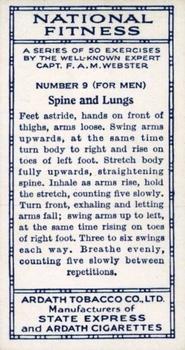 1938 Ardath National Fitness #9 Spine and Lungs Back