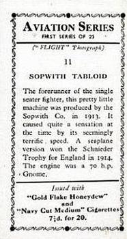 1934 R. & J. Hill Aviation Series (1st series) #11 Sopwith Tabloid Back