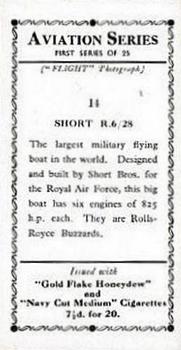 1934 R. & J. Hill Aviation Series (1st series) #14 Short R.6 28 Back