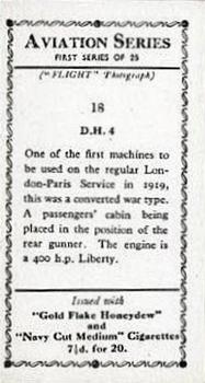 1934 R. & J. Hill Aviation Series (1st series) #18 D.H. 4 Back
