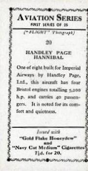1934 R. & J. Hill Aviation Series (1st series) #20 Handley Page Hannibal Back