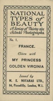 1925 Notaras National Types of Beauty #1 France Back