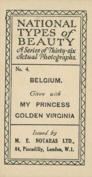 1925 Notaras National Types of Beauty #4 Belgium Back