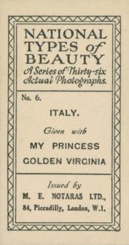 1925 Notaras National Types of Beauty #6 Italy Back