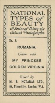 1925 Notaras National Types of Beauty #8 Rumania Back