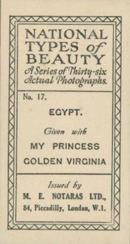 1925 Notaras National Types of Beauty #17 Egypt Back