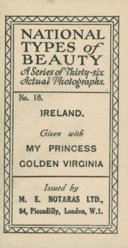 1925 Notaras National Types of Beauty #18 Ireland Back