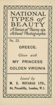 1925 Notaras National Types of Beauty #23 Greece Back