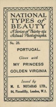 1925 Notaras National Types of Beauty #28 Portugal Back