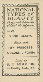 1925 Notaras National Types of Beauty #29 Yugo-Slavia Back