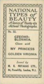 1925 Notaras National Types of Beauty #32 Czecho-slovakia Back