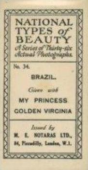 1925 Notaras National Types of Beauty #34 Brazil Back