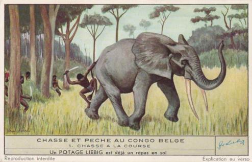 1952 Liebig Chasse et Peche au Congo Belge (Fishing and hunting in the Belgian Congo) (French Text) (F1537, S1534) #1 Chasse a la course Front