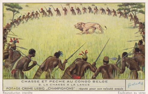 1952 Liebig Chasse et Peche au Congo Belge (Fishing and hunting in the Belgian Congo) (French Text) (F1537, S1534) #3 La Chasse a la lance Front