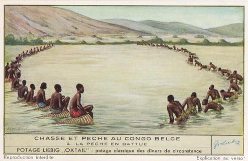 1952 Liebig Chasse et Peche au Congo Belge (Fishing and hunting in the Belgian Congo) (French Text) (F1537, S1534) #4 La Peche en battue Front