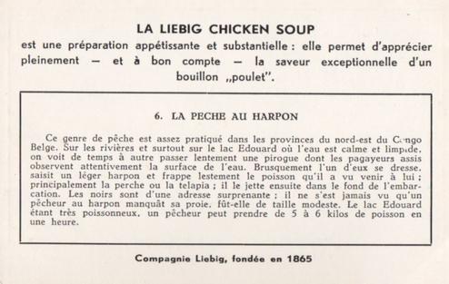 1952 Liebig Chasse et Peche au Congo Belge (Fishing and hunting in the Belgian Congo) (French Text) (F1537, S1534) #6 La Peche au harpon Back