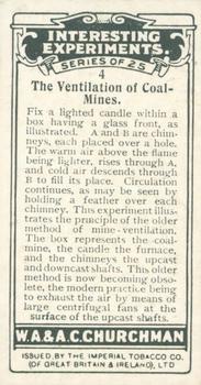 1929 Churchman's Interesting Experiments #4 The Ventilation of Coal-Mines Back