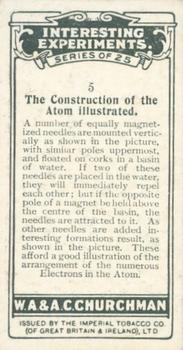 1929 Churchman's Interesting Experiments #5 The Construction of the Atom Illustrated Back