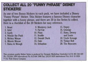1992 Dynamic Marketing The Magic of Disney Stickers #28 Jiminy Cricket Back