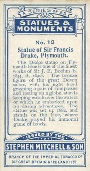 1914 Mitchell's Statues & Monuments #12 Statue of Sir Francis Drake, Plymouth Back