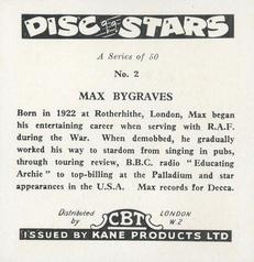1959 Kane Products Disc Stars - Smaller Format #2 Max Bygraves Back