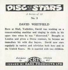 1959 Kane Products Disc Stars - Smaller Format #3 David Whitfield Back