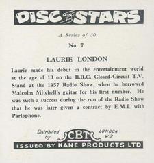 1959 Kane Products Disc Stars - Smaller Format #7 Laurie London Back