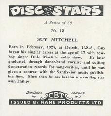 1959 Kane Products Disc Stars - Smaller Format #12 Guy Mitchell Back