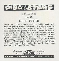 1959 Kane Products Disc Stars - Smaller Format #27 Eddie Fisher Back