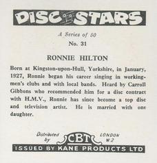 1959 Kane Products Disc Stars - Smaller Format #31 Ronnie Hilton Back