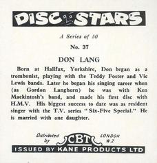 1959 Kane Products Disc Stars - Smaller Format #37 Don Lang Back