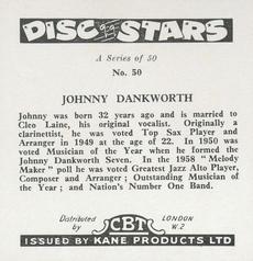 1959 Kane Products Disc Stars - Smaller Format # 50 Johnny Dankworth Back