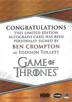 2023 Rittenhouse Game of Thrones Art & Images - Autographs #NNO Ben Crompton as Eddison Tollett - Quotable Back