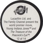 1995 The Family Channel POGs #12 Young Indiana Jones and The Trasure of the Peacock's Eye Back