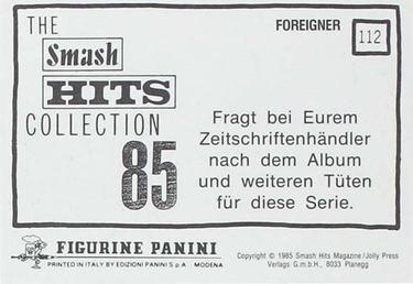 1985 Panini Smash Hits (German Edition) #112 Foreigner Back