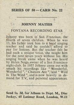 1958 Madison Recording Stars #22 Johnny Mathis Back