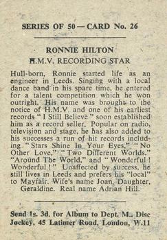 1958 Madison Recording Stars #26 Ronnie Hilton Back
