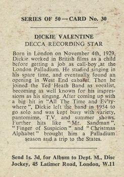 1958 Madison Recording Stars #30 Dickie Valentine Back