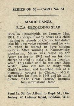 1958 Madison Recording Stars #34 Mario Lanza Back