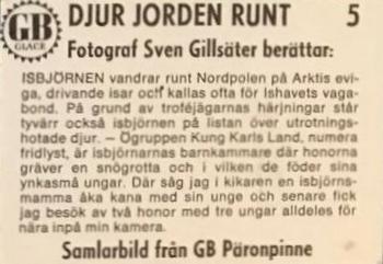 1971 GB Päronsplitt Djur Jorden Runt #5 Isbjörnen Back