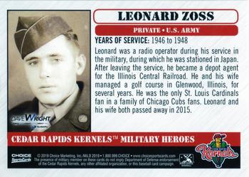 2019 Choice Cedar Rapids Kernels Military Heroes #NNO Leonard Zoss Back
