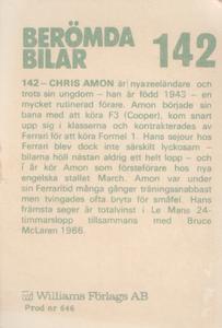 1972 Williams Forlags AB Beromda Bilar #142 Chris Amon Back
