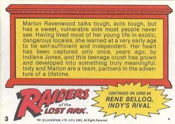 1981 Scanlens Raiders of the Lost Ark #3 Marion Ravenwood Back