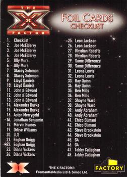 2010 Factory Entertainment The X Factor - Foil #1 Foil Checklist Back