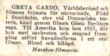 1930 Ergo-Cacao Marabou Filmserie #40 Greta Garbo Back