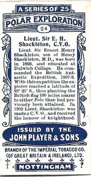 1915 Player's Polar Exploration #24 Lieut Sir E. H. Shackleton, CVO Back