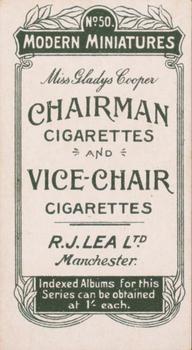 1913 R.J. Lea Modern Miniatures #50 Gladys Cooper Back